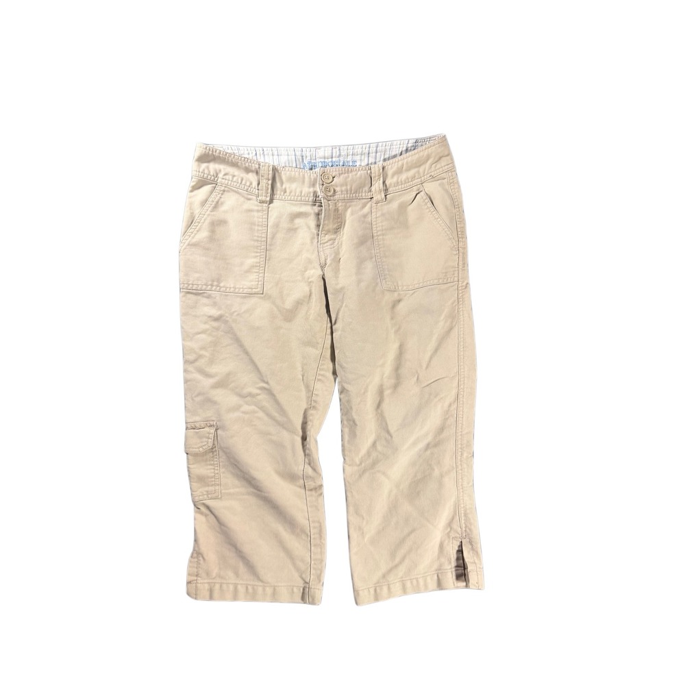 Aeropostale Womens Khaki Cargo Capri Pants Tan Cotton Cropped Trousers Size 7/8